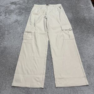 Prettylittlething PLT Shape Wide Leg Cargo Pants Womens 14 Beige High Rise 34x34